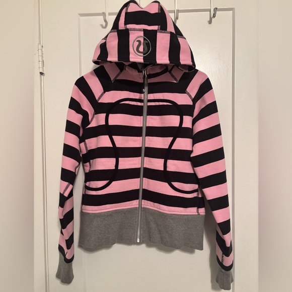 lululemon athletica Sweaters - Lululemon Scuba Pink and Black Striped Hoodie